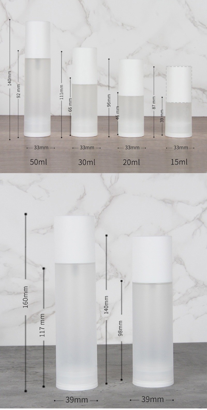 Custom Empty 15ml 20ml 30ml 50ml 80ml 100ml Frosted Airless Cosmetic Spray Bottles Plastic White Matte Lotion Skin Care Serum