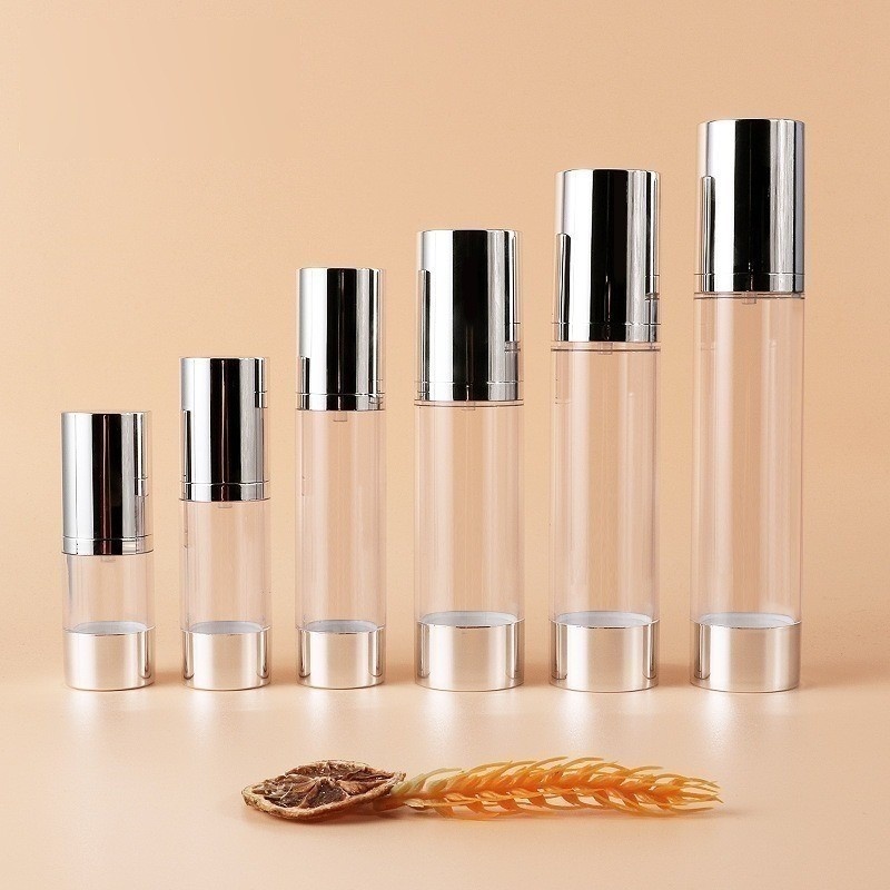 15ml 30ml 50ml 80ml 100ml OEM AS Silver Aluminum Coating Paint Airless Lotion Pump Bottle Skin Care Packaging Vacuum Pump Bottle Skincare