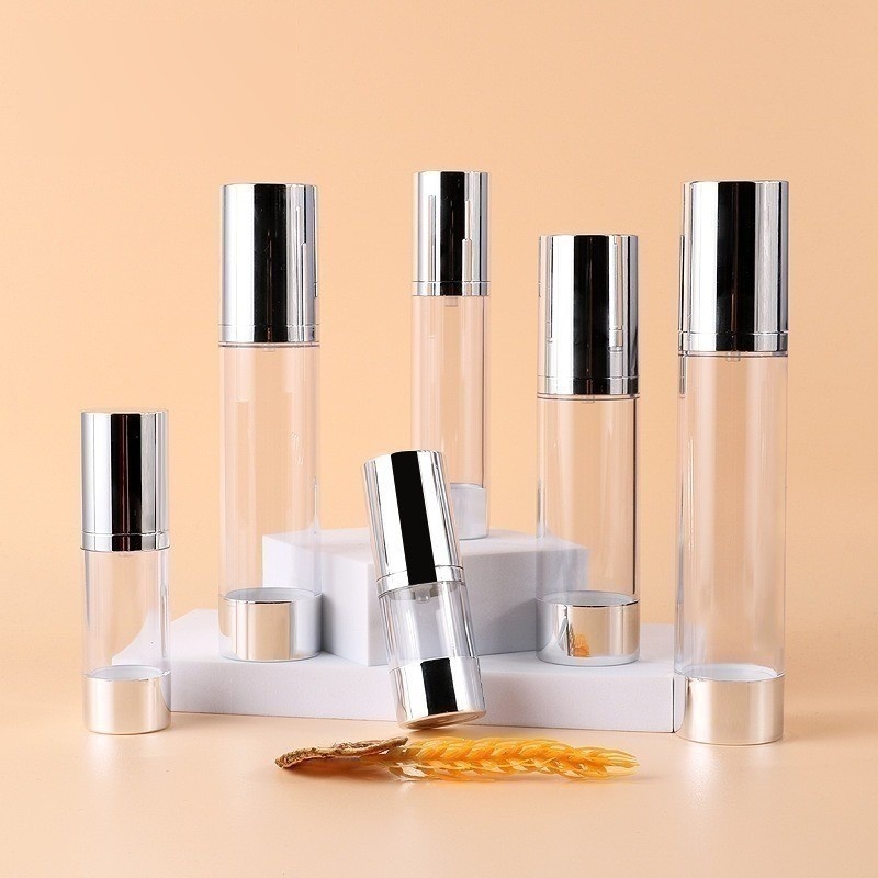 15ml 30ml 50ml 80ml 100ml OEM AS Silver Aluminum Coating Paint Airless Lotion Pump Bottle Skin Care Packaging Vacuum Pump Bottle Skincare