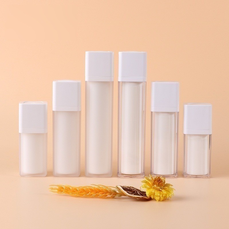 15ml 30ml 50ml Manufacturer Supply Square Rotary Pressing Lotion Foundation Serum Vacuum Bottle 30ml Plastic Frost Surface Pump Head Sealing