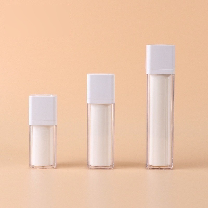 15ml 30ml 50ml Manufacturer Supply Square Rotary Pressing Lotion Foundation Serum Vacuum Bottle 30ml Plastic Frost Surface Pump Head Sealing