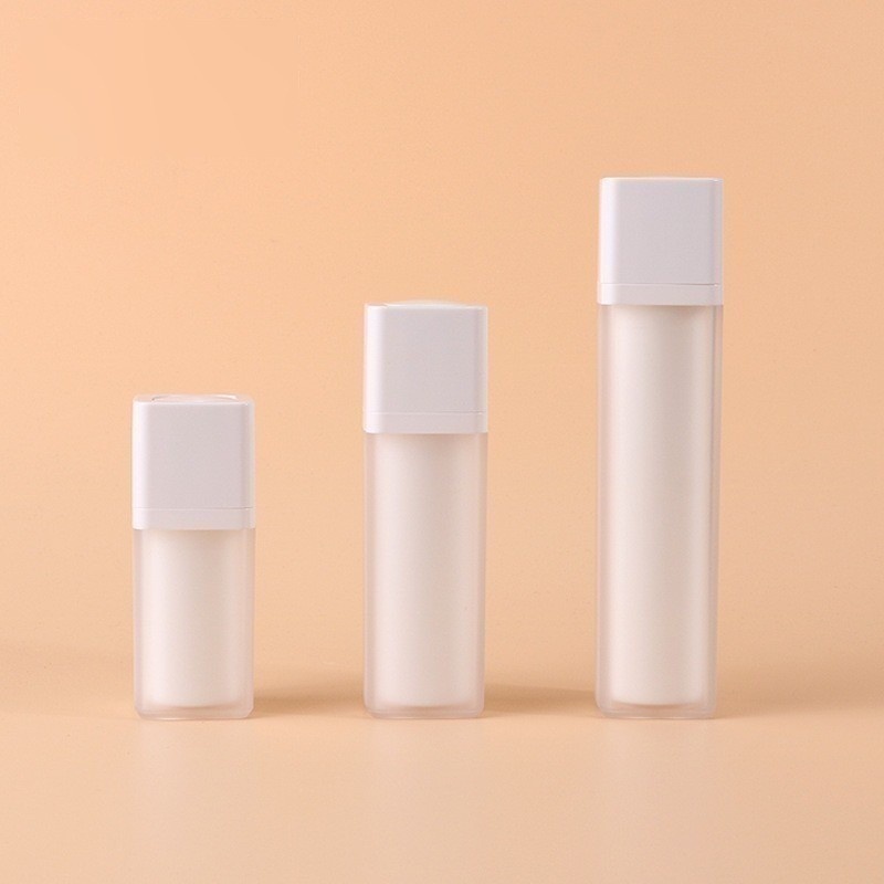 15ml 30ml 50ml Manufacturer Supply Square Rotary Pressing Lotion Foundation Serum Vacuum Bottle 30ml Plastic Frost Surface Pump Head Sealing