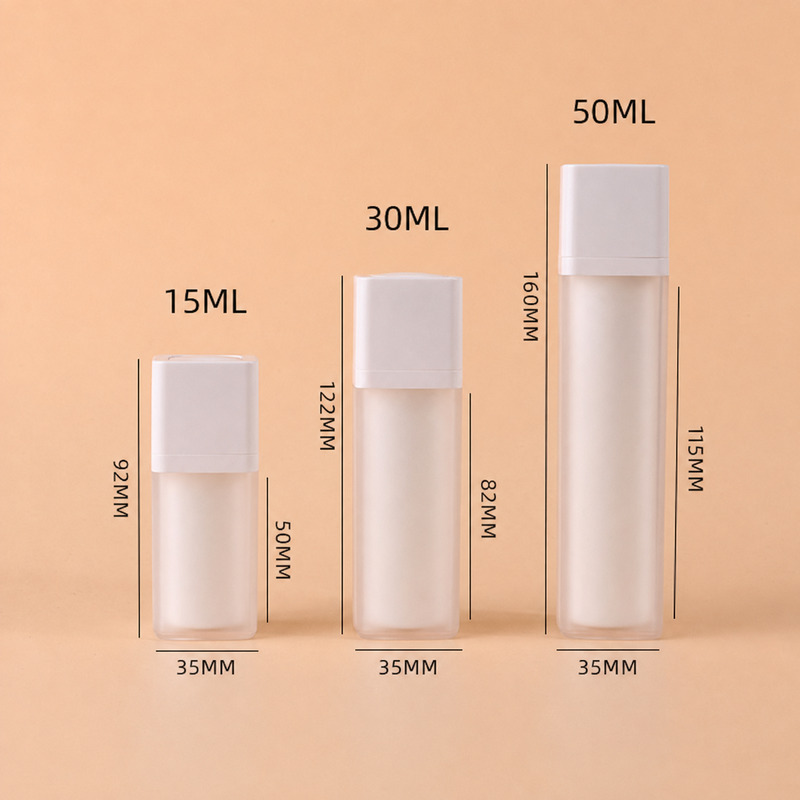 Custom15ml 30ml 50ml Square Frosted Clear Double Layer Rotating Empty Skin Care Eye Cream Twist Container Airless Pump Bottle