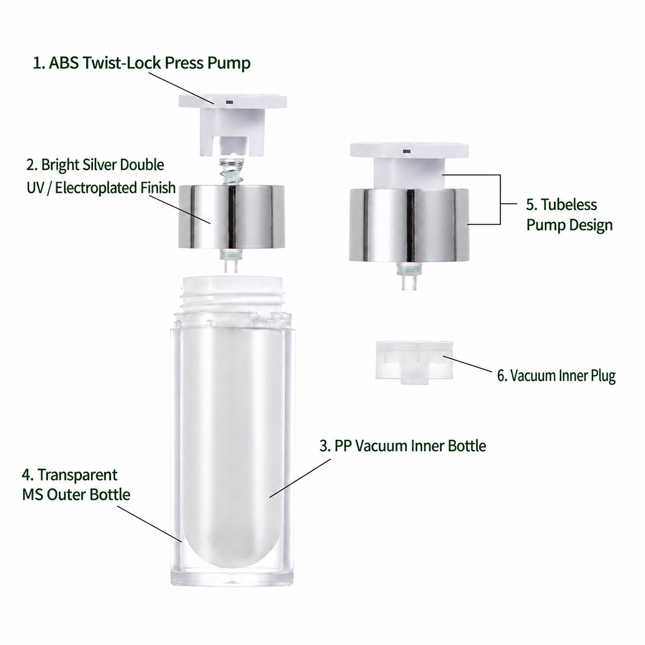 Wholesale Acrylic Airless Bottle 50ml clear Plastic Cosmetic Packaging Container Serum Lotion 15ml 30ml 50ml Airless Pump Bottle