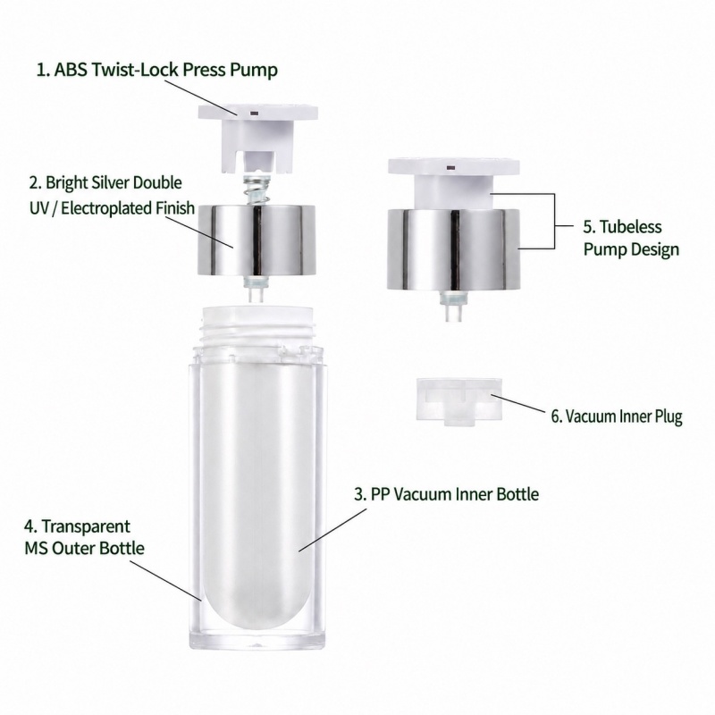 Wholesale Acrylic Airless Bottle 50ml clear Plastic Cosmetic Packaging Container Serum Lotion 15ml 30ml 50ml Airless Pump Bottle