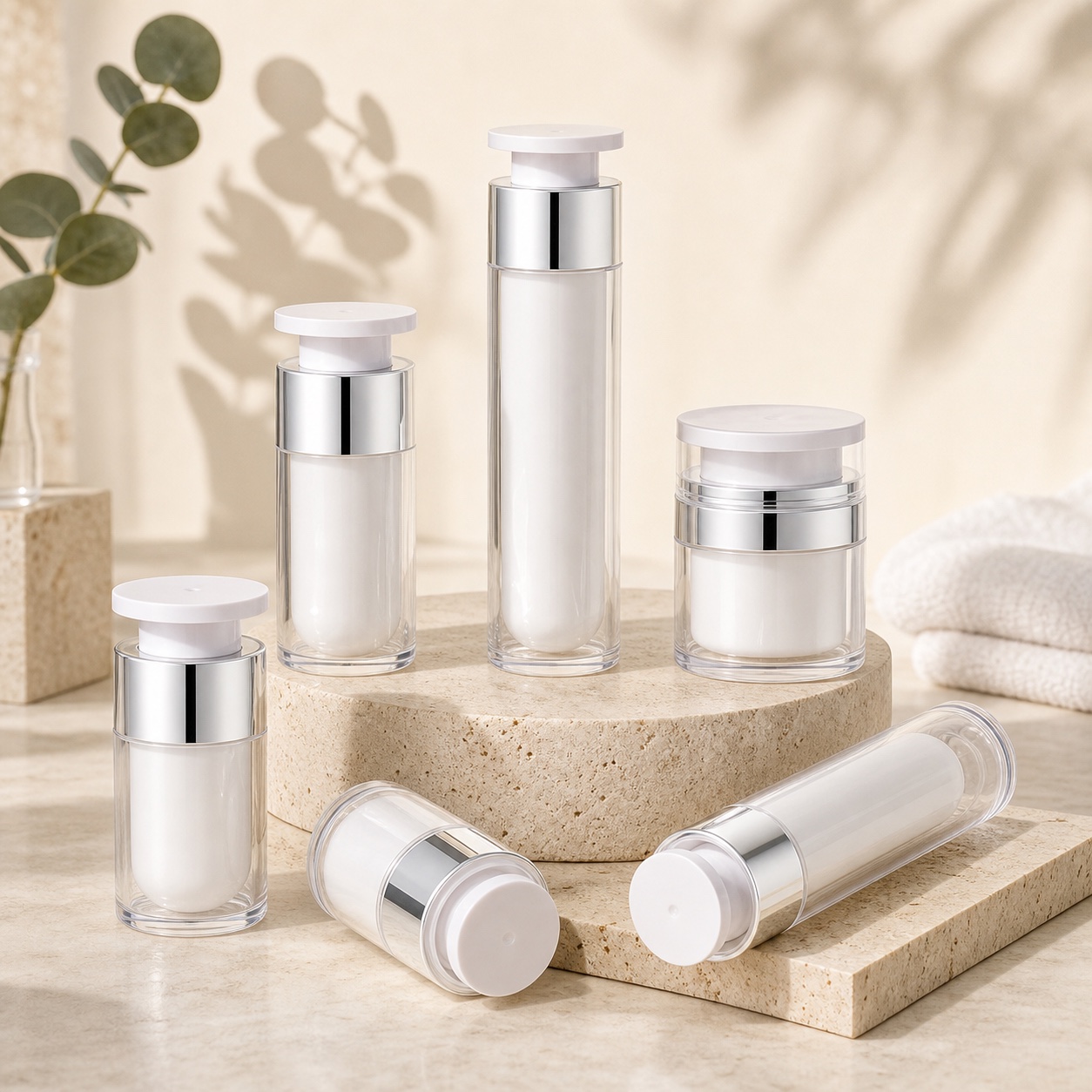 15g 30g 50g 100g Plastic Pump Jar Creams Lotions Custom Acrylic Facial Airless Essential Oil Bottle Jars Skincare Packaging