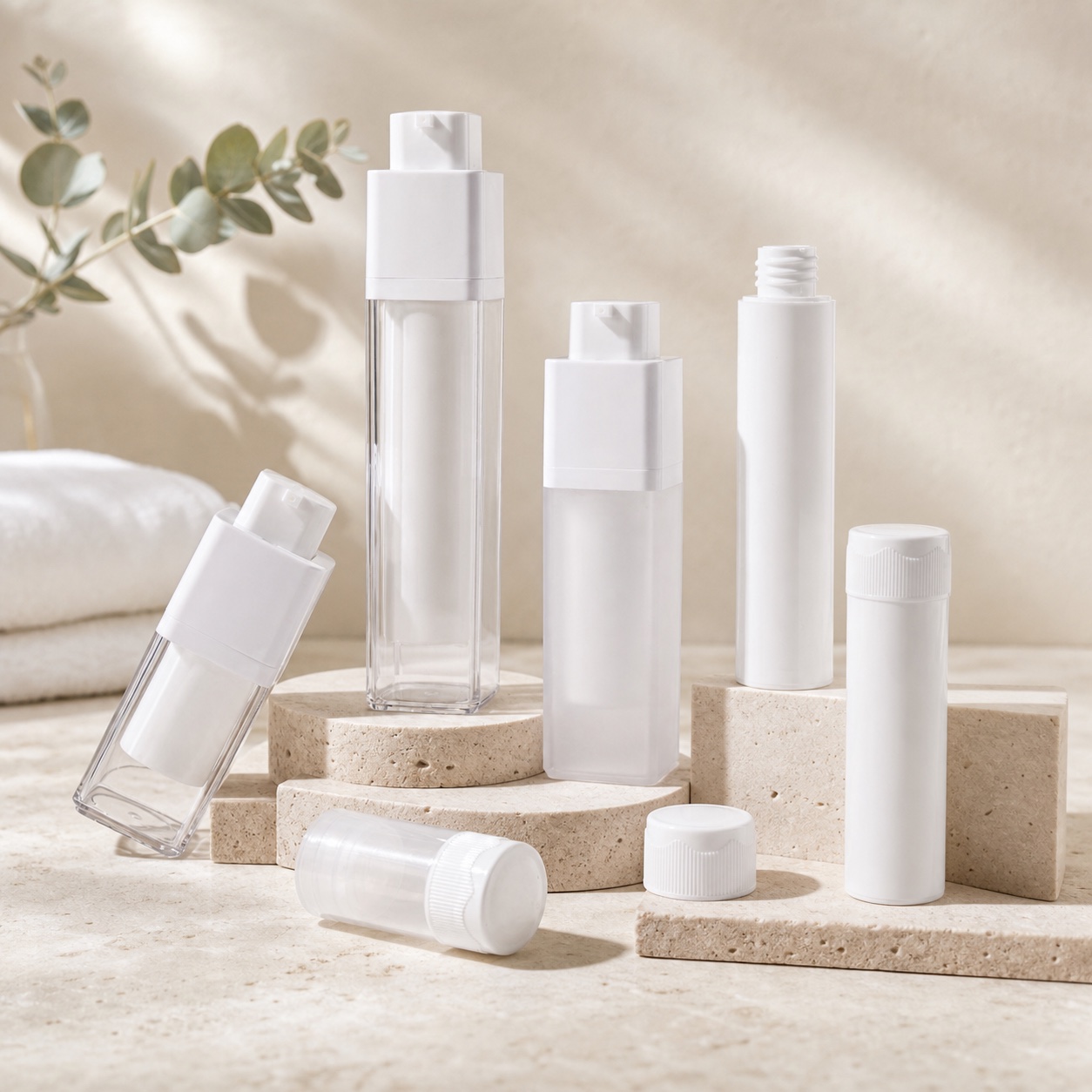 15ml 30ml 50ml Frosted Airless PET Bottle Recycled Plastic Skincare Packaging for Shampoo Lotion Personal Care Airless Pump
