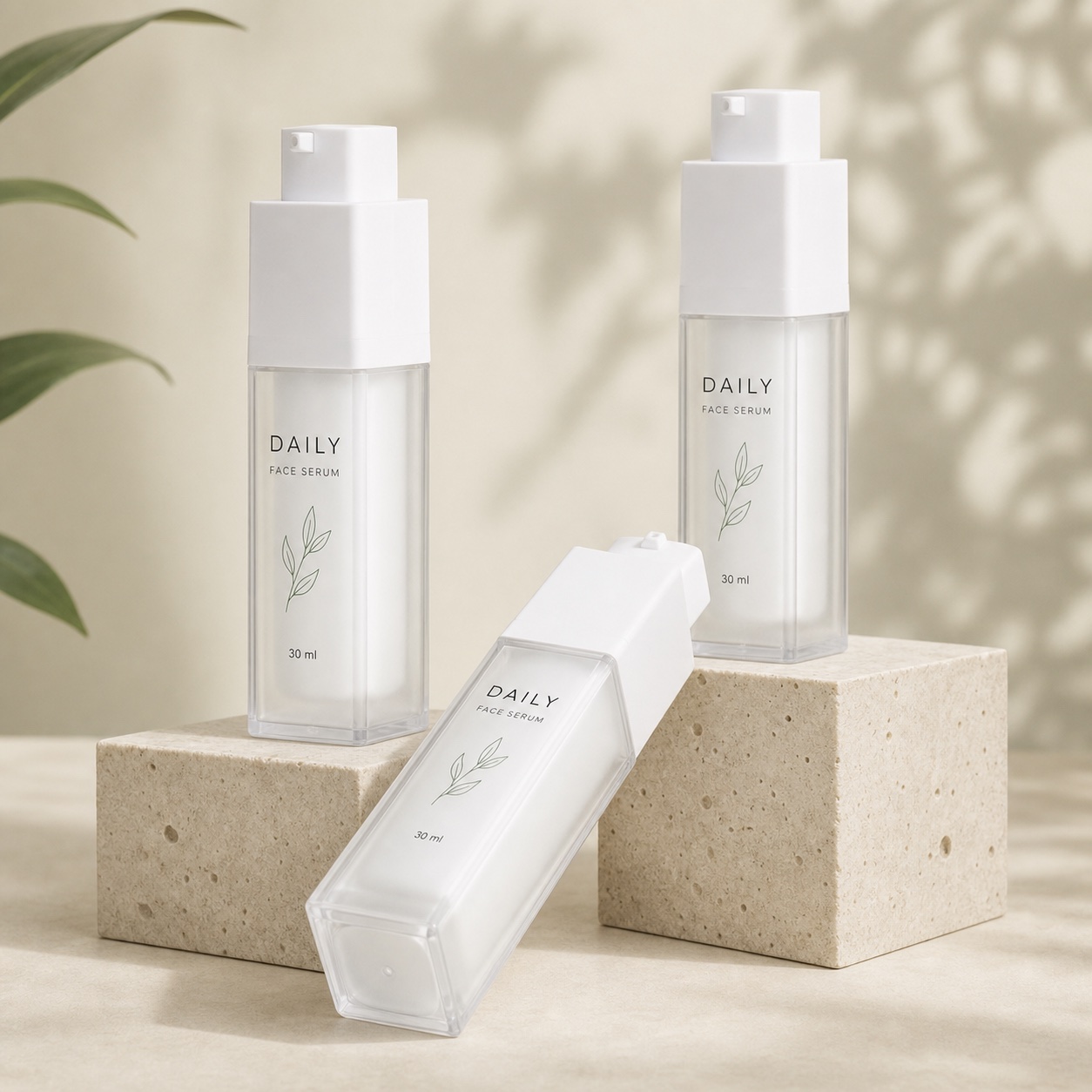 As Plastic Square Rotation Airless Vacuum Press Bottle 15ml 30ml 50ml Luxury Eye Cream Skincare Dispenser with Screen Printing