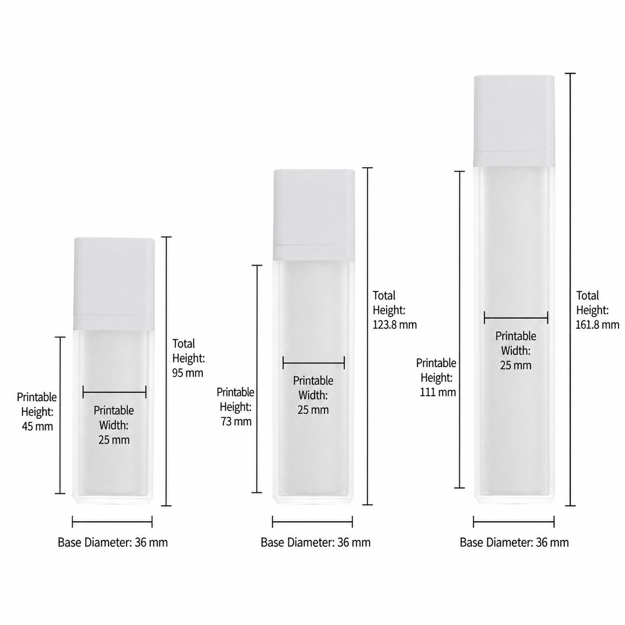 As Plastic Square Rotation Airless Vacuum Press Bottle 15ml 30ml 50ml Luxury Eye Cream Skincare Dispenser with Screen Printing