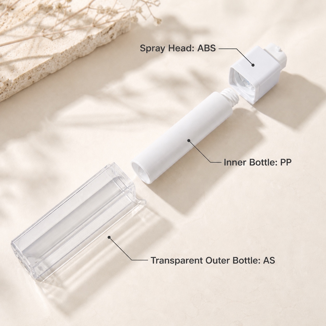 As Plastic Square Rotation Airless Vacuum Press Bottle 15ml 30ml 50ml Luxury Eye Cream Skincare Dispenser with Screen Printing