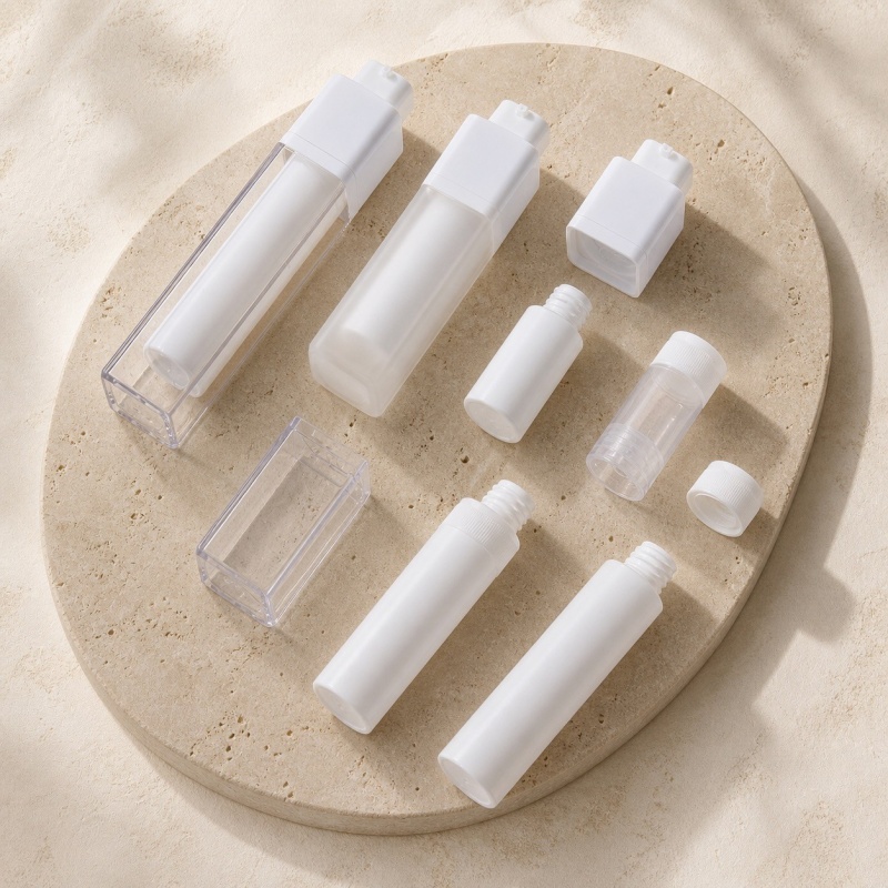As Plastic Square Rotation Airless Vacuum Press Bottle 15ml 30ml 50ml Luxury Eye Cream Skincare Dispenser with Screen Printing