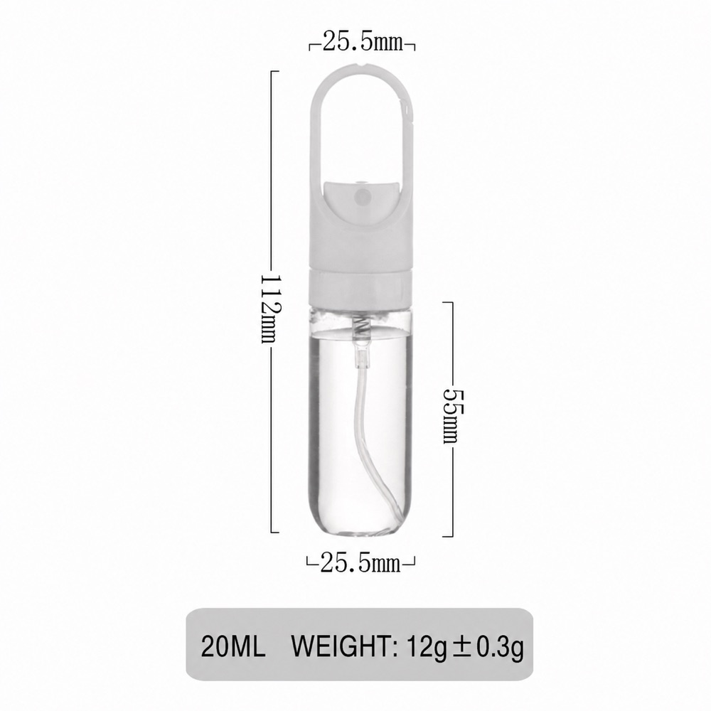 BPA Free 20ml 30ml 50ml PETG Spray Bottle with Carabiner, Portable Refillable Mist Container for Travel Toiletries