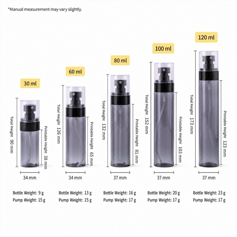 High Quality PETG Spray Bottle with Super Fine Mist 30/60/80/100/120ml Hard Structure, Delicate & Even Spray for Skincare