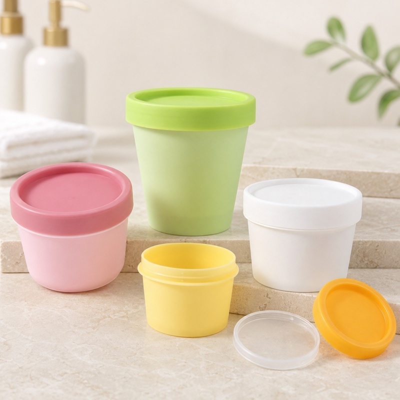 Wholesale Large Plastic PP Clear Yellow Green Face Cream Jar Body Scrub Butter Jar Container Packaging With Private Label
