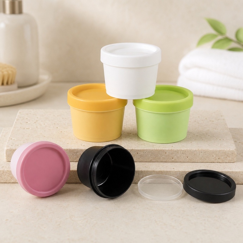 Wholesale 50g 100g 200g Colored Plastic Cosmetic Lush Jar Makeup Hair Cream Body Scrub Matte Clear Ice Cream Containers