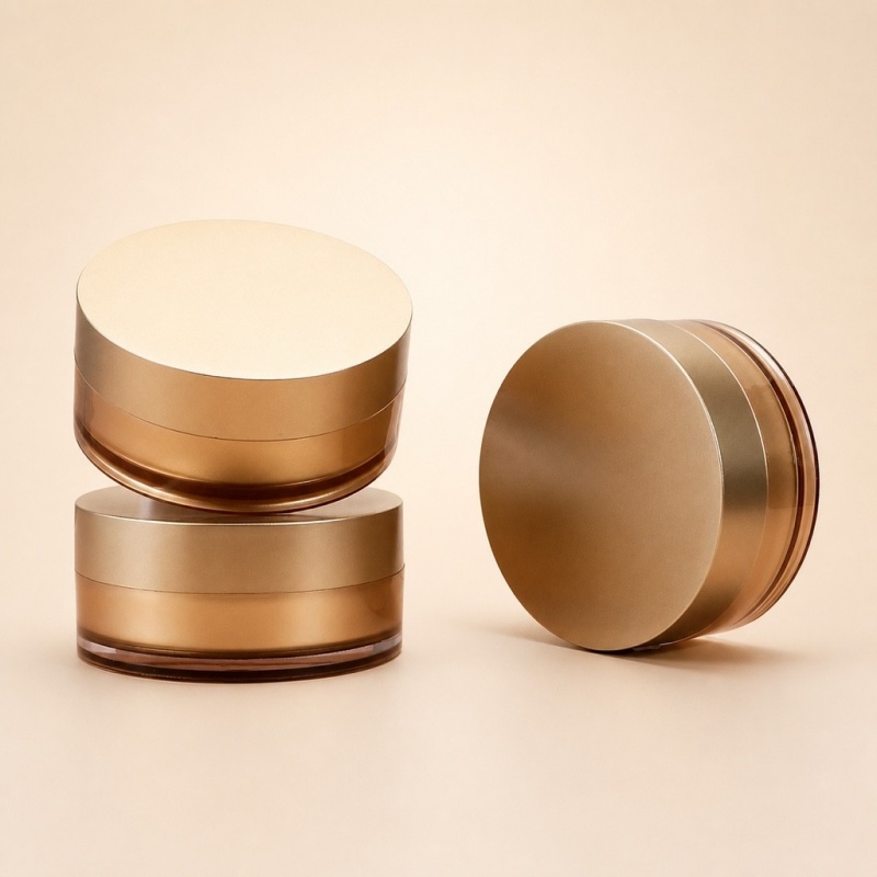 100g Matte Gold PS Cream Jar Transparent Brown Bottom Empty Round Container for Eye Mask