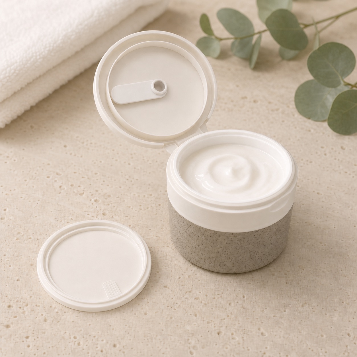 Custom Eco-friendly Double Wall Round Cosmetic White Pp Plastic Face Cream Container 100g Flip Cap Body Scrub Cream Jars With Spoon