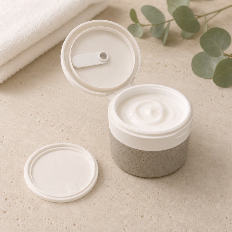 Custom Eco-friendly Double Wall Round Cosmetic White Pp Plastic Face Cream Container 100g Flip Cap Body Scrub Cream Jars With Spoon