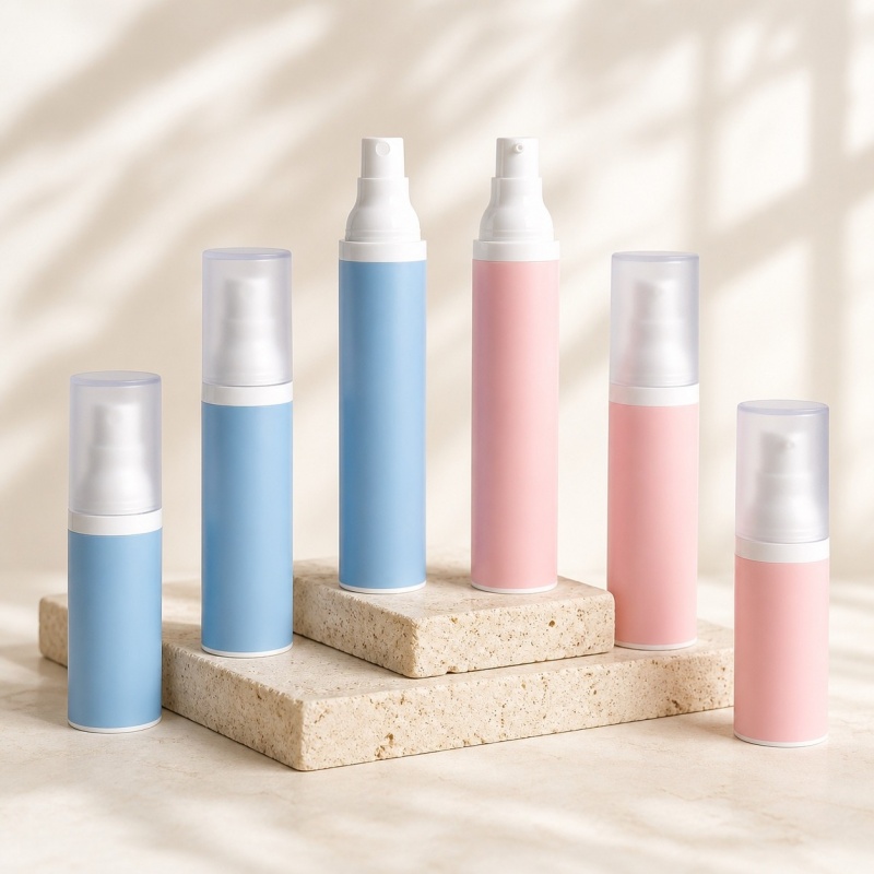 15ml/30ml/50ml Vacuum Frosted Pink As Plastic Lotion Bottles for Cosmetic Serum & Eye Cream Packaging