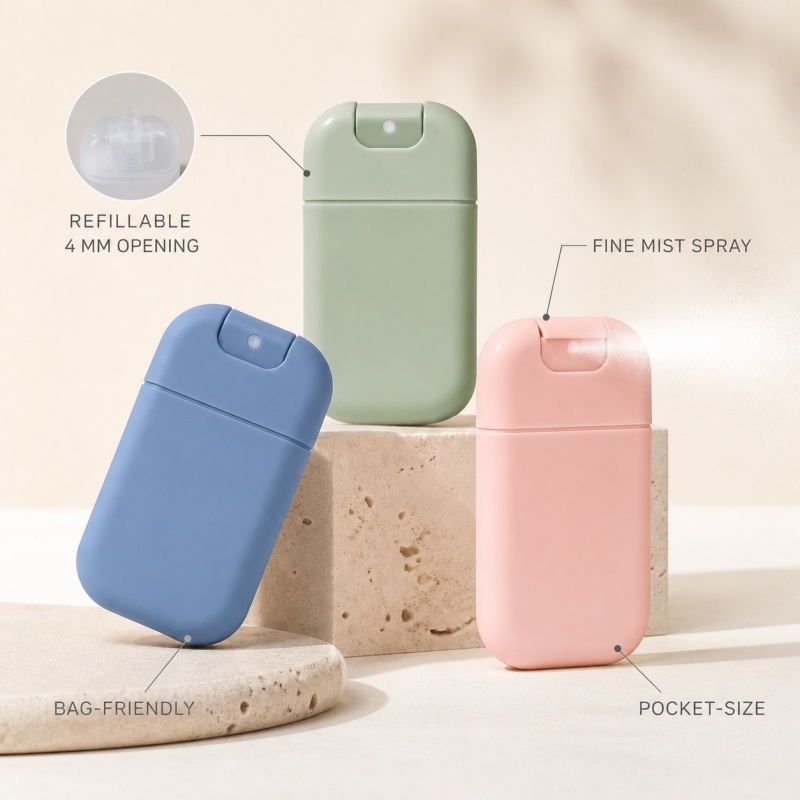 Wholesale 20ml 30ml PCR-PP  Soft-Touch Credit Card Pump Sprayer Refillable Portable Spray Bottle for Oral Care Packaging