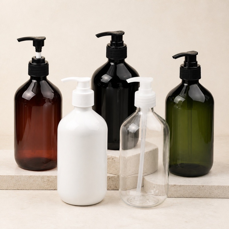 100ml 150ml 200ml 300ml 400ml 500ml Amber Luxury Plastic PET Boston Shampoo Bottle Packaging Custom Body Lotion Pump Bottle