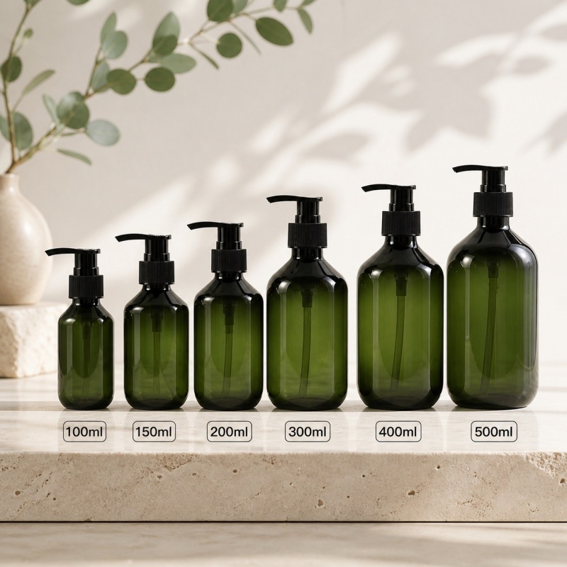 100ml 150ml 200ml 300ml 400ml 500ml Amber Luxury Plastic PET Boston Shampoo Bottle Packaging Custom Body Lotion Pump Bottle