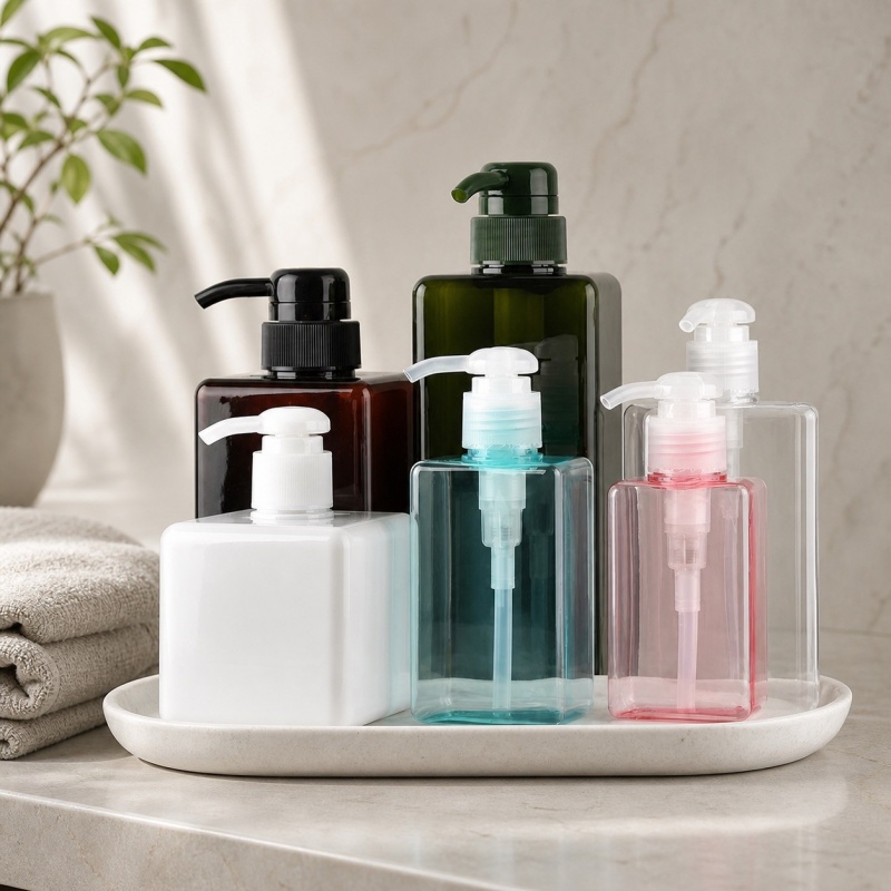 Wholesale 100-650ml Square PETG Lotion Pump Bottles Refillable Empty Shampoo Conditioner Cosmetic Containers with Custom Logo