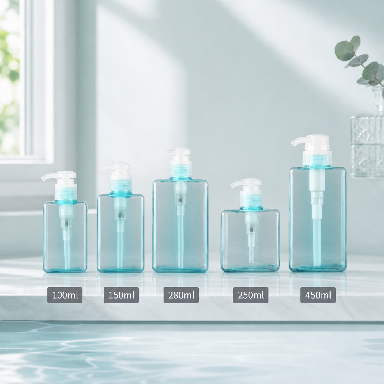 Luxury PETG Plastic 250ml 650ml Square Clear Green Pink Square Empty Cosmetic Lotion Pump Bottles Shampoo Liquid Soap Containers