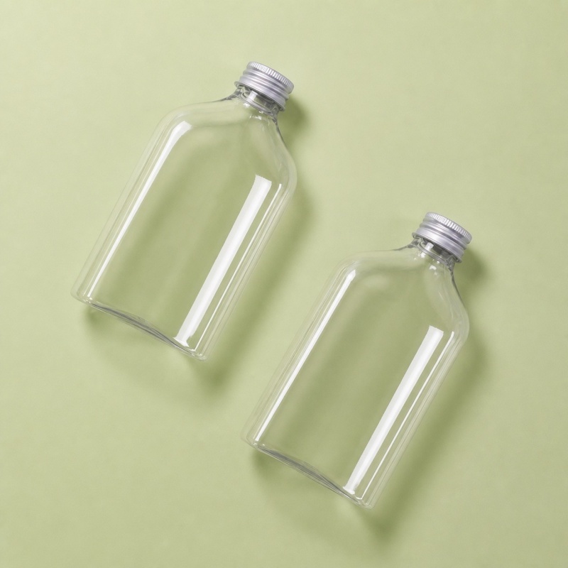 350ml 500ml Flat Square Transparent PET Plastic Bottle 250ml Beverage Juice Liquor Bottle With Screw Top