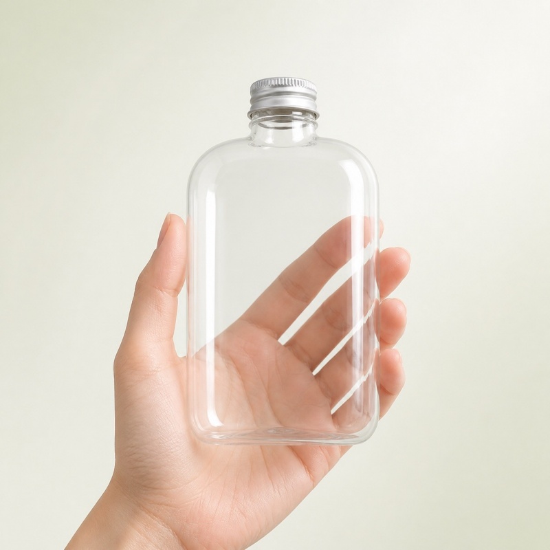350ml 500ml Flat Square Transparent PET Plastic Bottle 250ml Beverage Juice Liquor Bottle With Screw Top