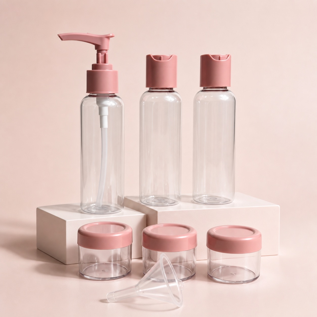 Customized Color Girl Cheap Pet Bottle and Jar Cosmetic Bottle Travel Set Kit
