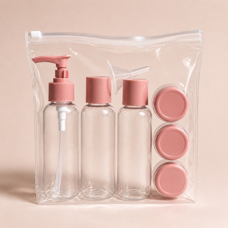 Customized Color Girl Cheap Pet Bottle and Jar Cosmetic Bottle Travel Set Kit