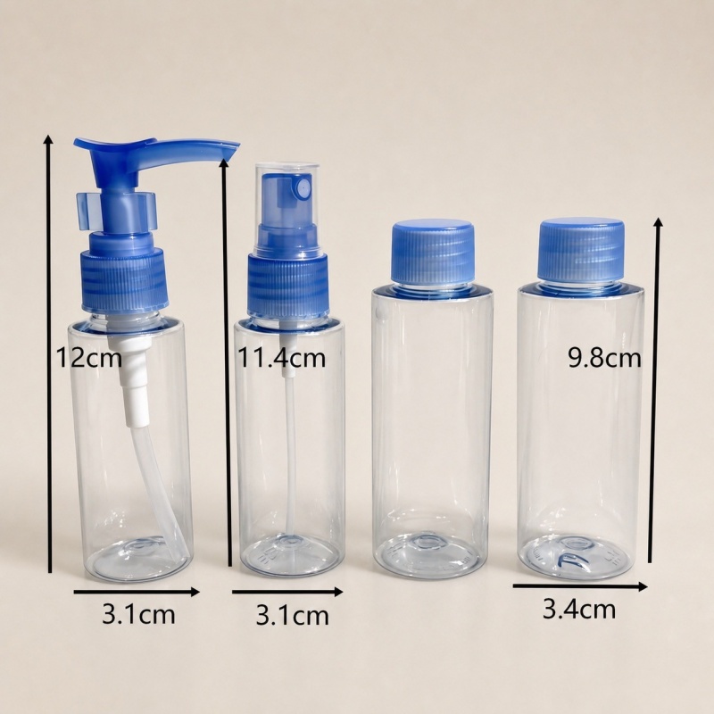 Wholesale Easy Travel Plastic Toiletries Cosmetic Bottle Set Refillable Makeup Containers and Sunscreen Cream Sprayer Travel Kit