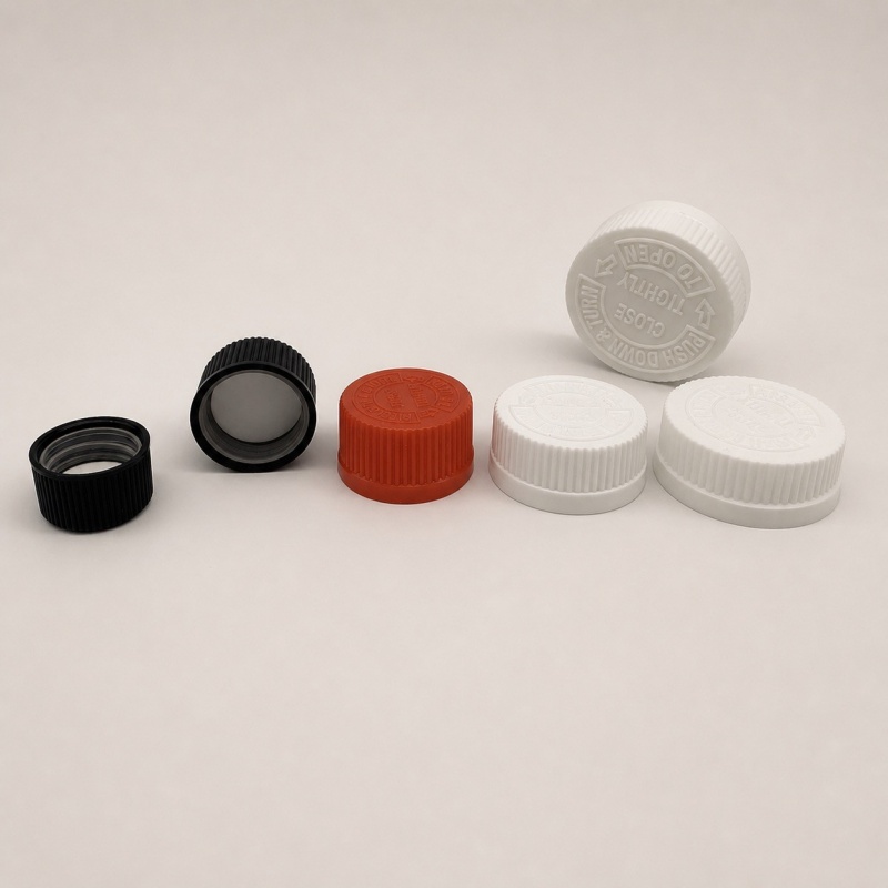 High Quality 28mm Plastic Screw Cap Child-Proof ROPP Safety Structure Cosmetics Packaging Lids Bottle Closures for Glass Bottles