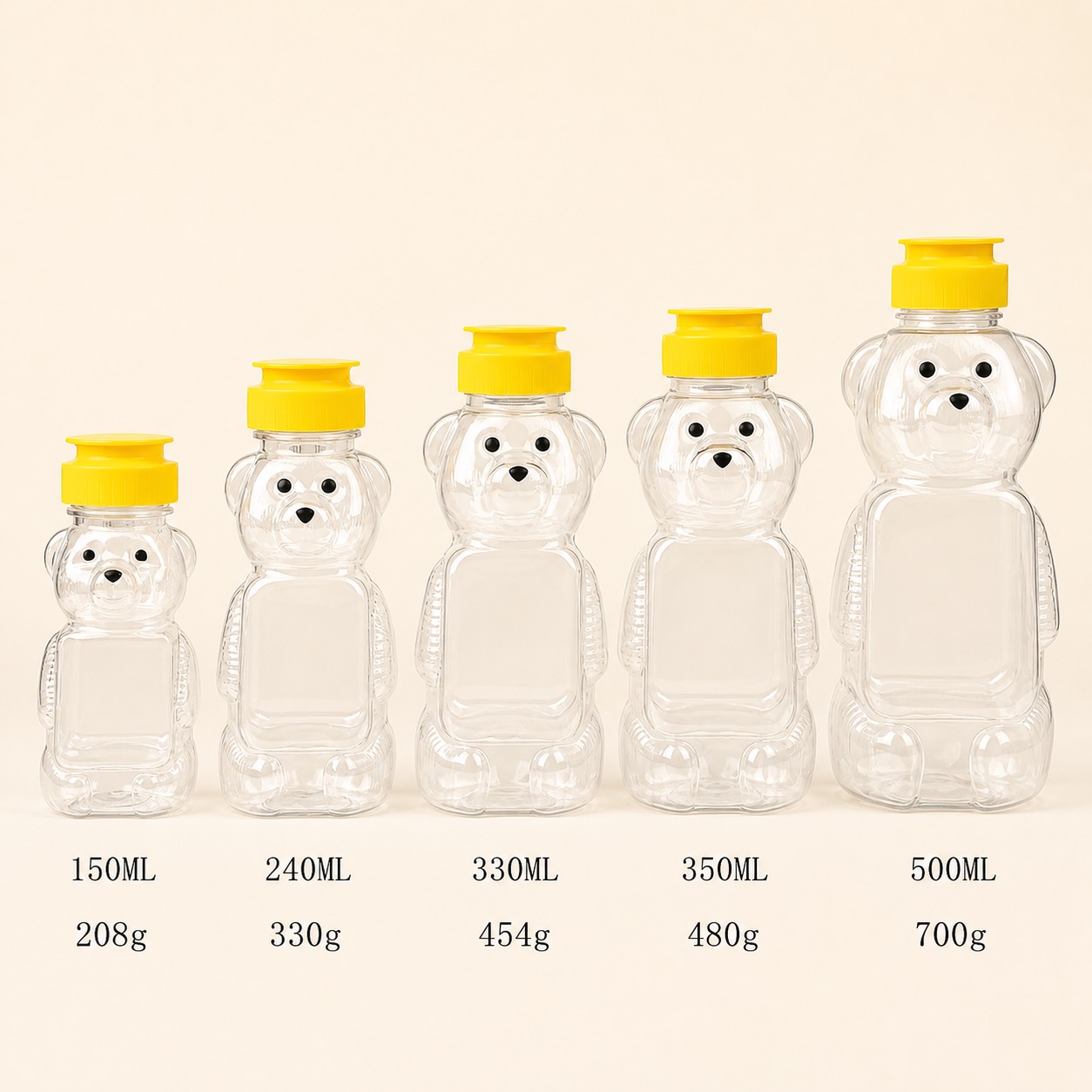 240ml 330ml 350ml 500ml PET Plastic Honey Squeeze Bottle Cute Jar Bottle Bear with Flip Lid Snack Storage Container