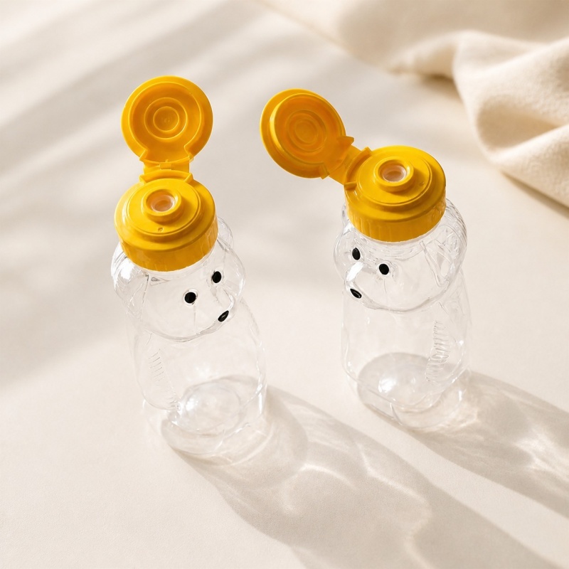 240ml 330ml 350ml 500ml PET Plastic Honey Squeeze Bottle Cute Jar Bottle Bear with Flip Lid Snack Storage Container
