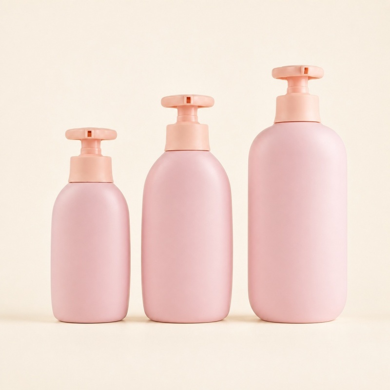Empty 300ml 400ml 500ml pink HDPE Plastic Baby Body Lotion Bottle with Pump Children's Shampoo and Shower Gel Packing Bottles