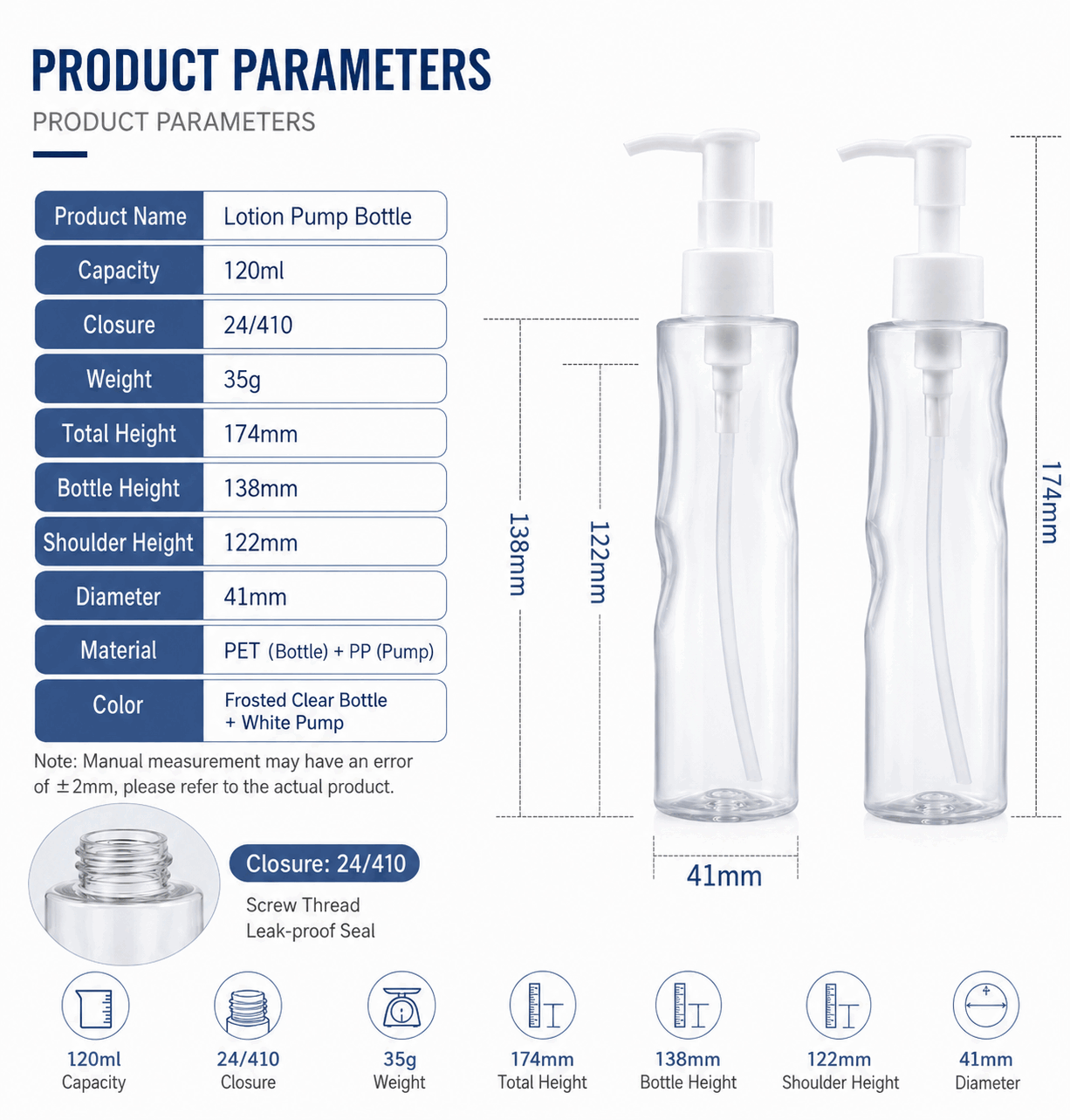 Custom 120ml Luxury Empty Wavy PET Plastic Clear Frosted Cosmetic Lotion Pump Bo