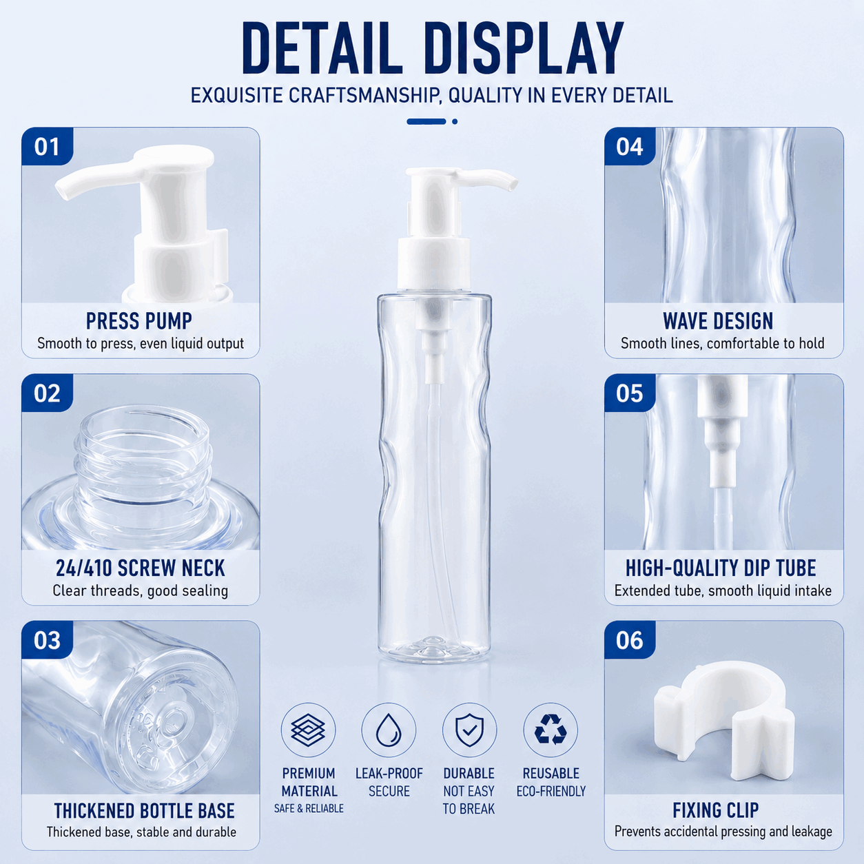 Custom 120ml Luxury Empty Wavy PET Plastic Clear Frosted Cosmetic Lotion Pump Bo