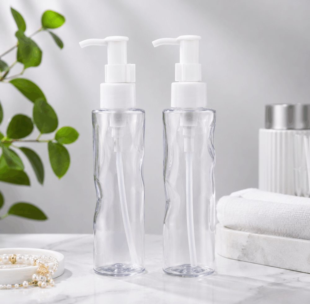 Custom 120ml Luxury Empty Wavy PET Plastic Clear Frosted Cosmetic Lotion Pump Bo