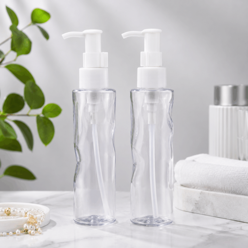 Custom 120ml Luxury Empty Wavy PET Plastic Clear Frosted Cosmetic Lotion Pump Bo