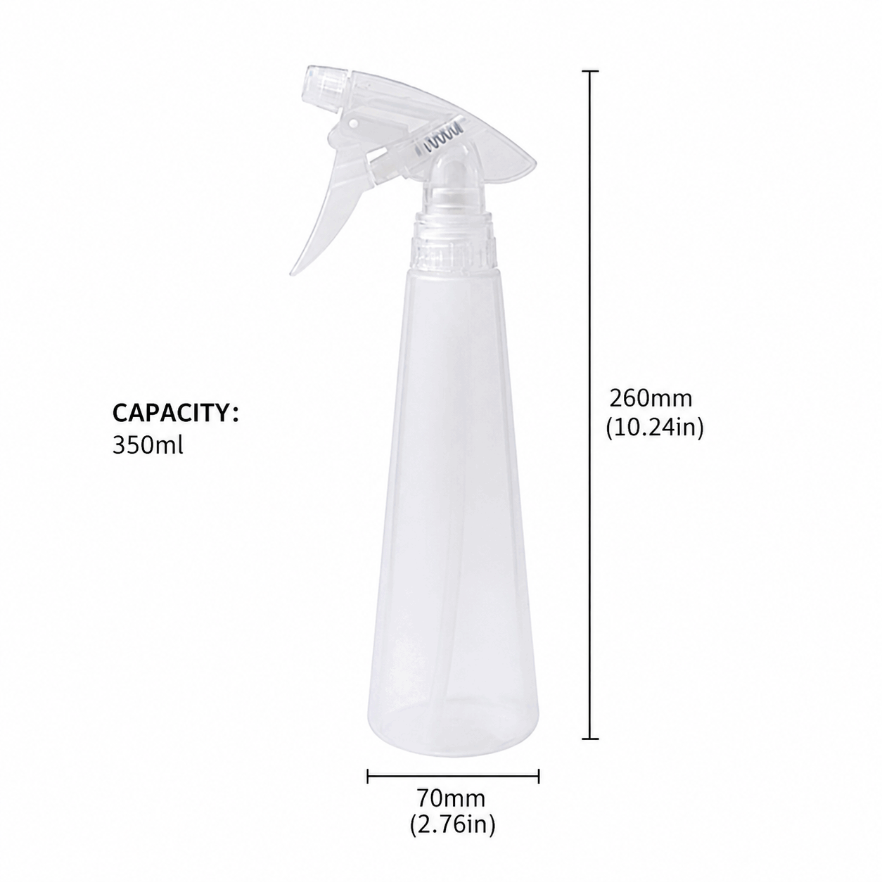 Factory Direct 350ml Transparent PP Spray Bottle 28/400C Cylindrical Gun Design 