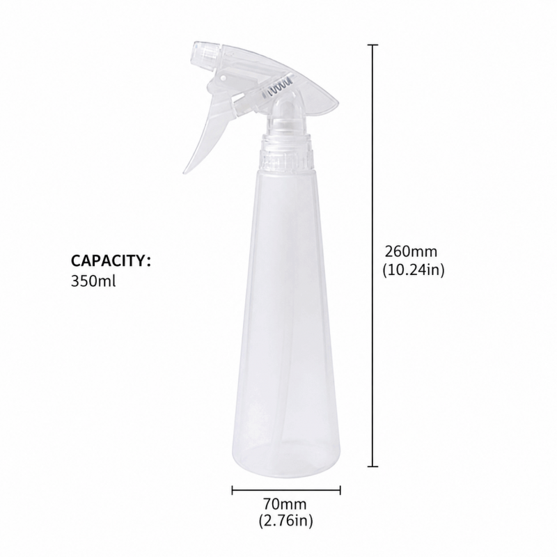 Factory Direct 350ml Transparent PP Spray Bottle 28/400C Cylindrical Gun Design 