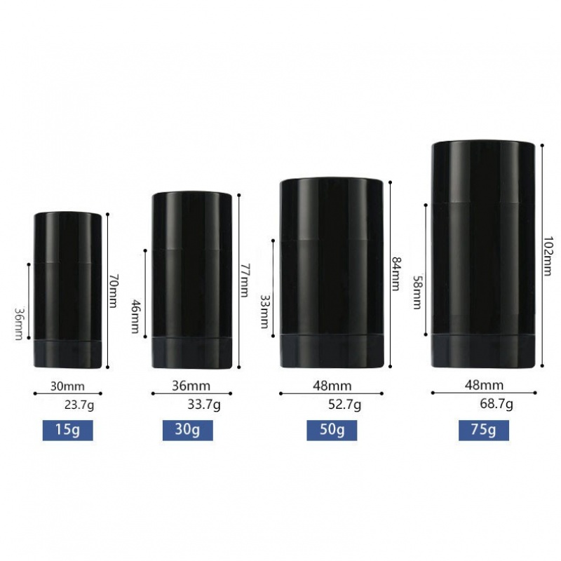 75g deodorant stick, 30g mud mask stick, 50g face mask cream, double-capped sunscreen tube, 15g antiperspirant deodorant.