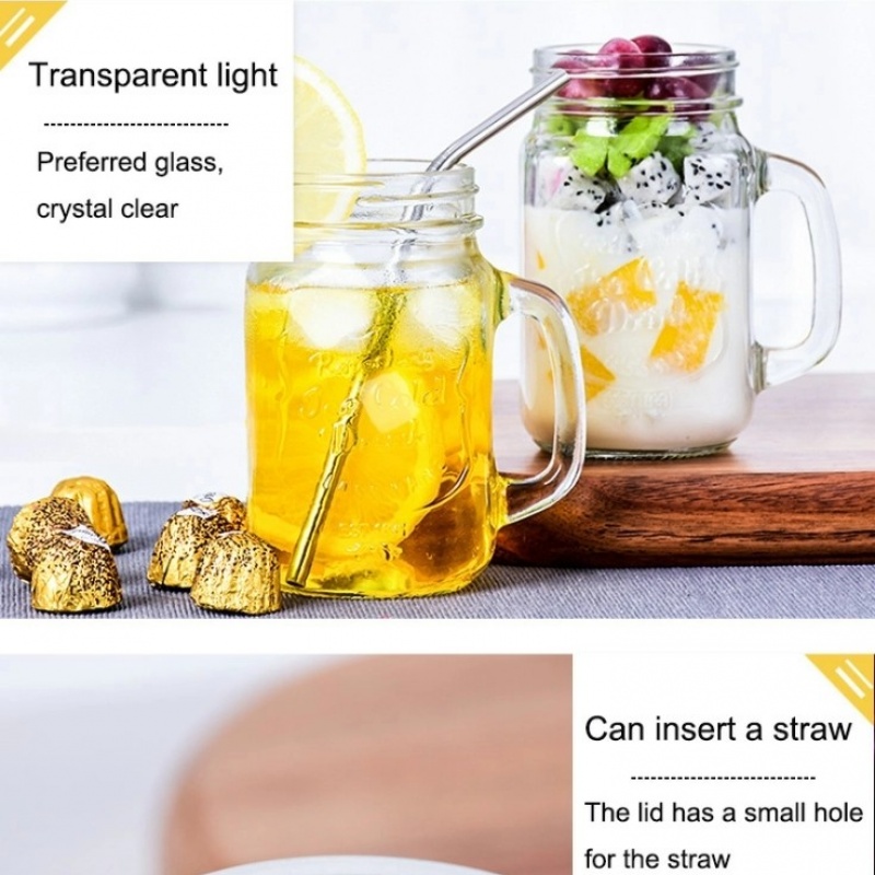Glass Straw Lid Mason Jar