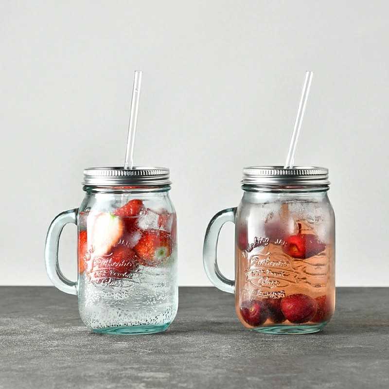 Glass Straw Lid Mason Jar