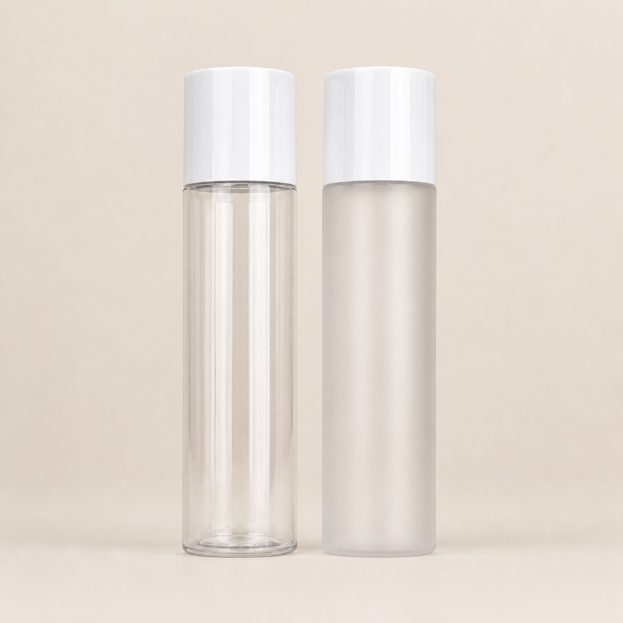 Wholesale Transparent Frosted PET Cosmetic Bottle with White Screw Cap, 40ml 100ml 120ml Empty Skincare Toner Lotion Bottle