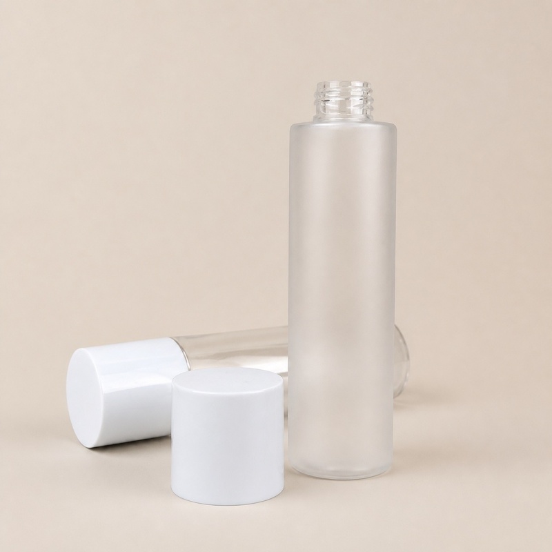 Wholesale Transparent Frosted PET Cosmetic Bottle with White Screw Cap, 40ml 100ml 120ml Empty Skincare Toner Lotion Bottle