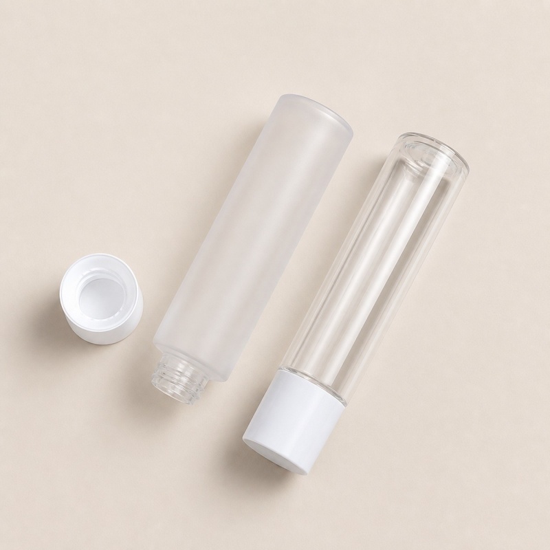 Wholesale Transparent Frosted PET Cosmetic Bottle with White Screw Cap, 40ml 100ml 120ml Empty Skincare Toner Lotion Bottle