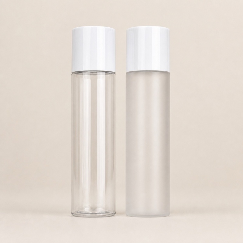 Wholesale Transparent Frosted PET Cosmetic Bottle with White Screw Cap, 40ml 100ml 120ml Empty Skincare Toner Lotion Bottle